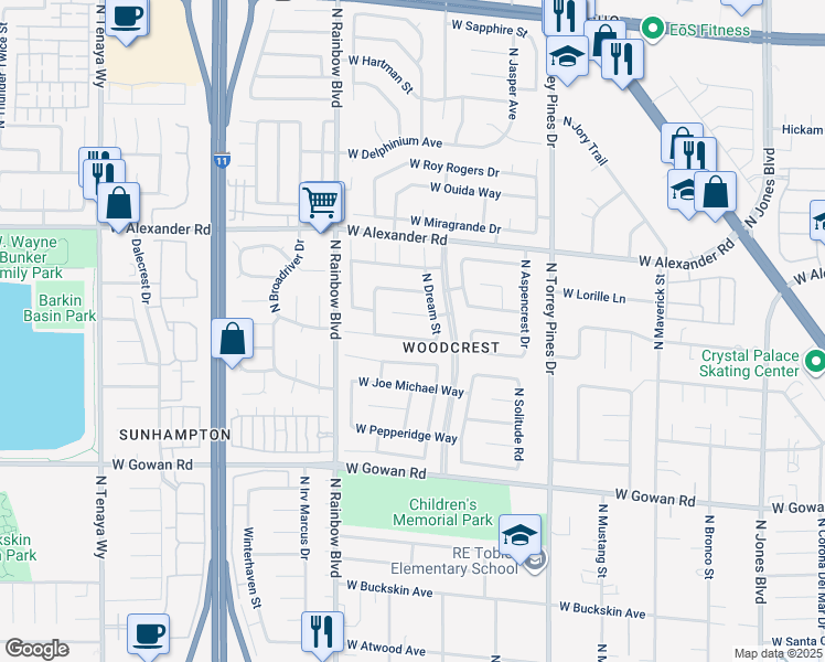 map of restaurants, bars, coffee shops, grocery stores, and more near 6556 West Gatehouse Lane in Las Vegas