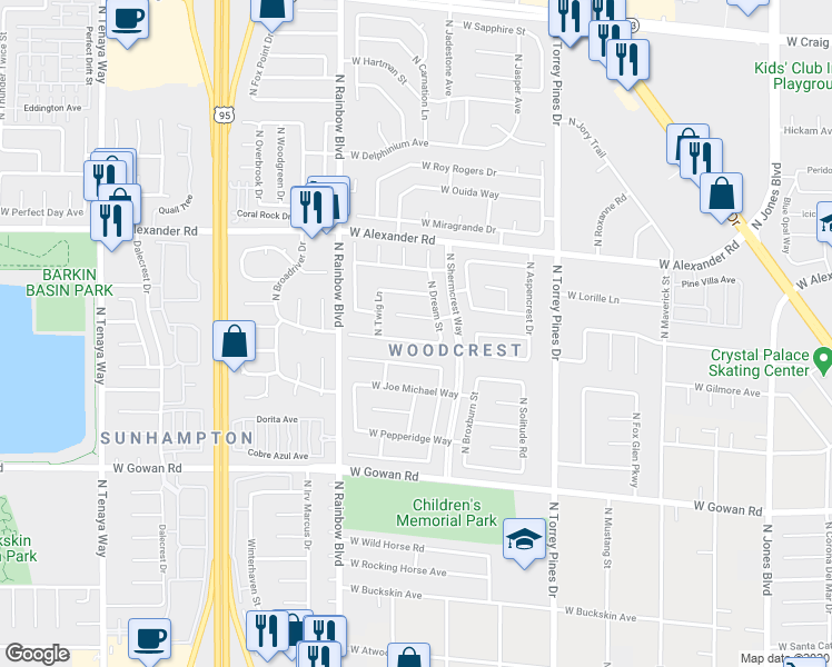 map of restaurants, bars, coffee shops, grocery stores, and more near 6556 West Gatehouse Lane in Las Vegas