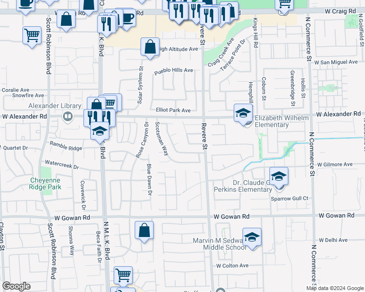 map of restaurants, bars, coffee shops, grocery stores, and more near 913 Drumgooley Court in North Las Vegas