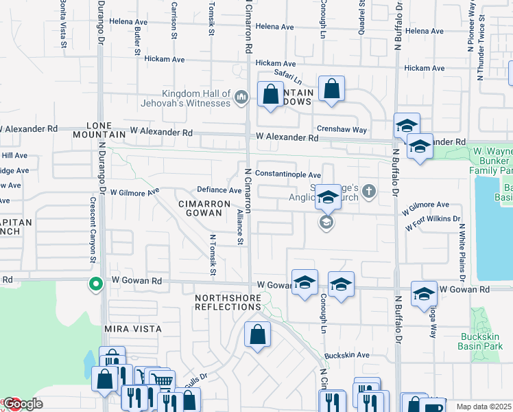 map of restaurants, bars, coffee shops, grocery stores, and more near 7986 West Gilmore Avenue in Las Vegas