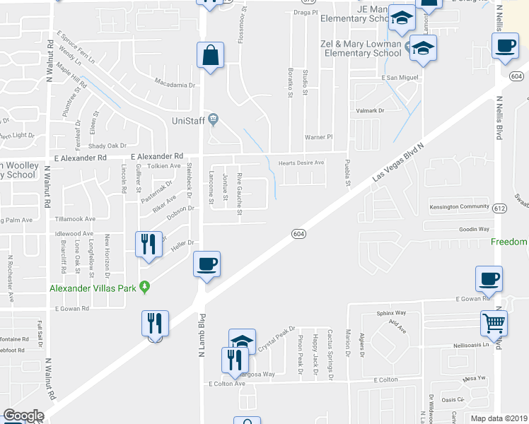 map of restaurants, bars, coffee shops, grocery stores, and more near 4450 Faberge Avenue in Las Vegas