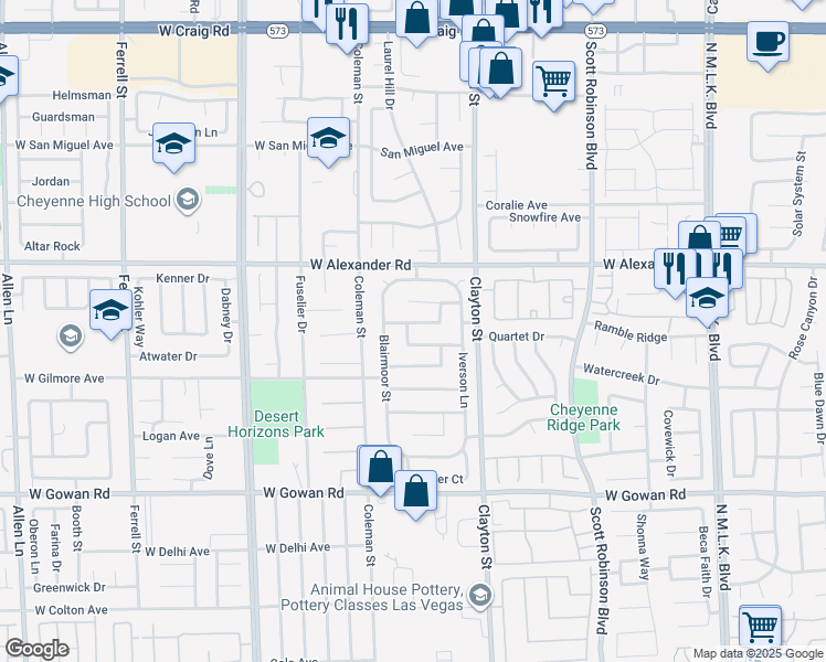 map of restaurants, bars, coffee shops, grocery stores, and more near 2114 Pilar Avenue in North Las Vegas