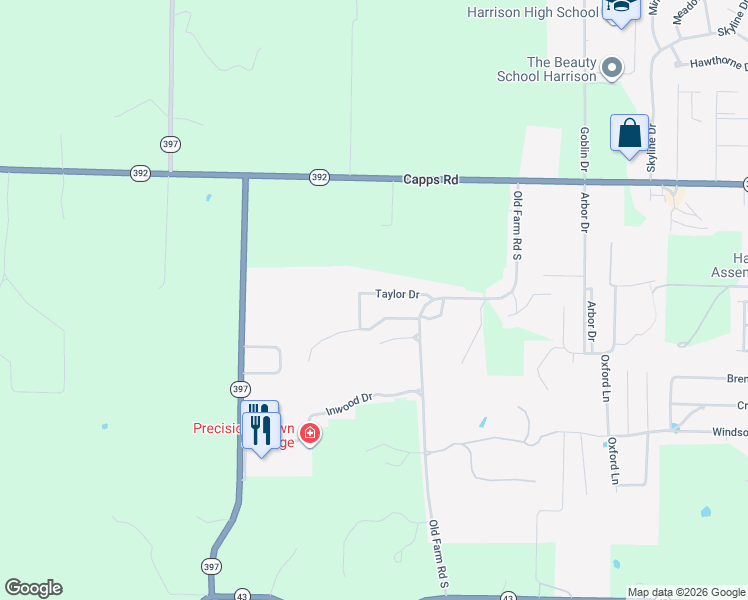 map of restaurants, bars, coffee shops, grocery stores, and more near 207 Brooke Drive in Harrison