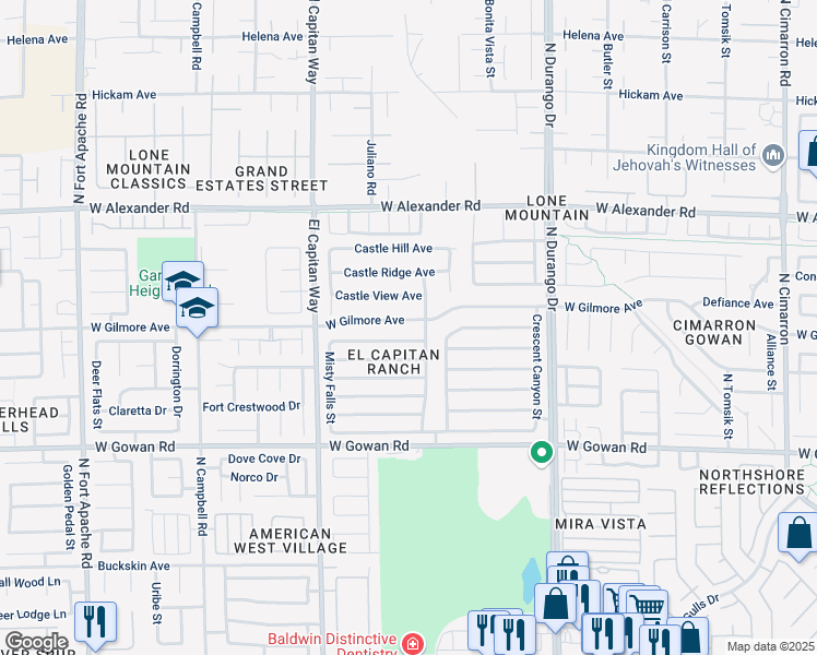map of restaurants, bars, coffee shops, grocery stores, and more near 8700 Autumn Valley Avenue in Las Vegas