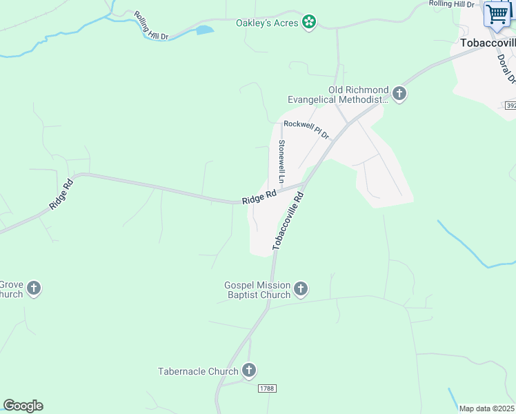 map of restaurants, bars, coffee shops, grocery stores, and more near 8240 Ridge Road in Tobaccoville