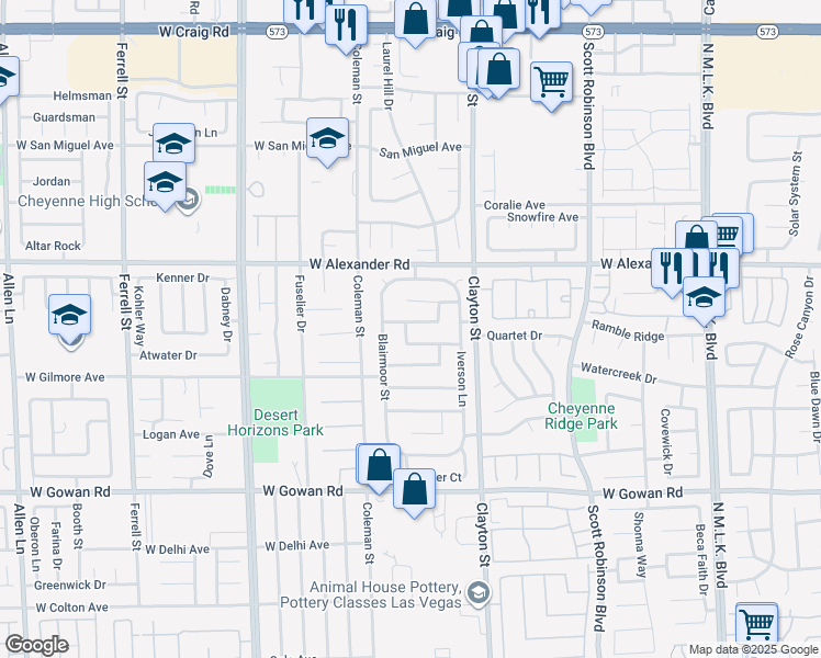 map of restaurants, bars, coffee shops, grocery stores, and more near 2114 Pilar Avenue in North Las Vegas