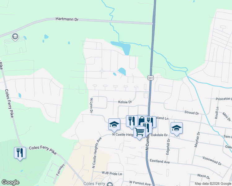 map of restaurants, bars, coffee shops, grocery stores, and more near 104 Atwood Court in Lebanon
