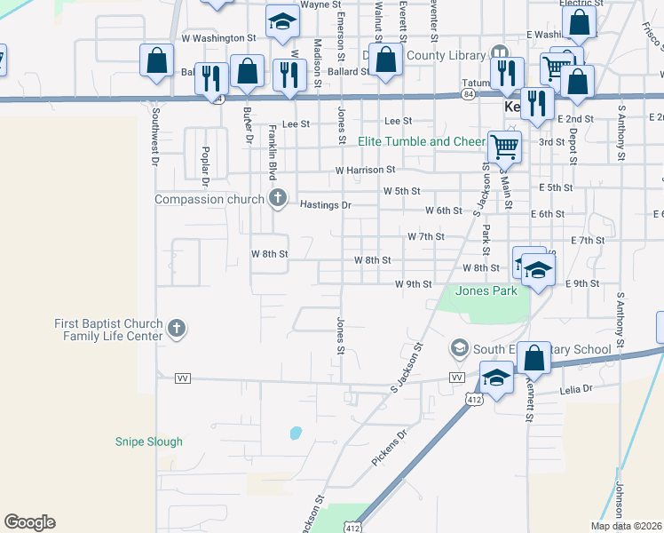 map of restaurants, bars, coffee shops, grocery stores, and more near 936-1098 Jones Street in Kennett