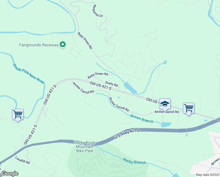 map of restaurants, bars, coffee shops, grocery stores, and more near Old US 421 in Boone