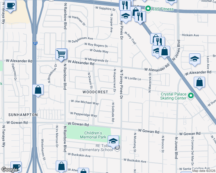 map of restaurants, bars, coffee shops, grocery stores, and more near 6425 West Vinecrest Avenue in Las Vegas