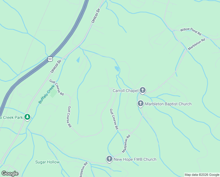 map of restaurants, bars, coffee shops, grocery stores, and more near 343 Golf Course Road in Unicoi