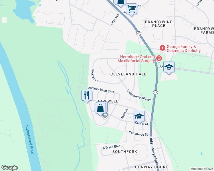map of restaurants, bars, coffee shops, grocery stores, and more near 1624 Stokley Lane in Nashville