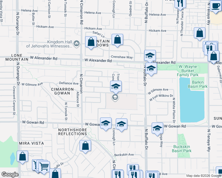 map of restaurants, bars, coffee shops, grocery stores, and more near 7826 West Gilmore Avenue in Las Vegas