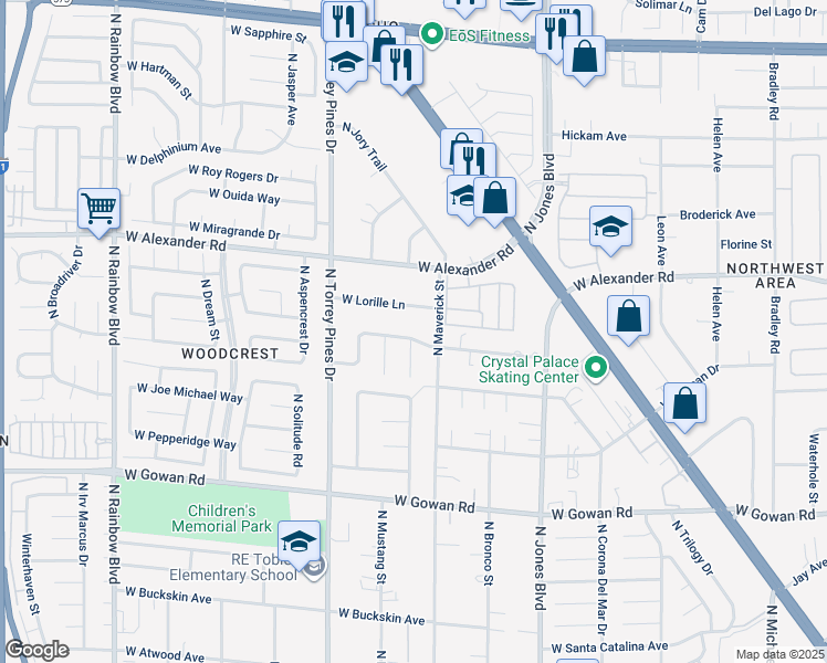 map of restaurants, bars, coffee shops, grocery stores, and more near 6204 West Foxcroft Avenue in Las Vegas