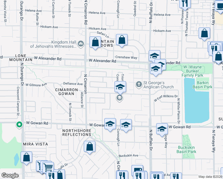 map of restaurants, bars, coffee shops, grocery stores, and more near 7826 West Gilmore Avenue in Las Vegas