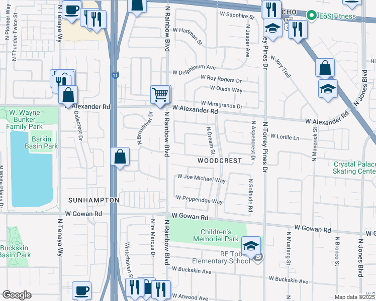 map of restaurants, bars, coffee shops, grocery stores, and more near 3805 North Twig Lane in Las Vegas