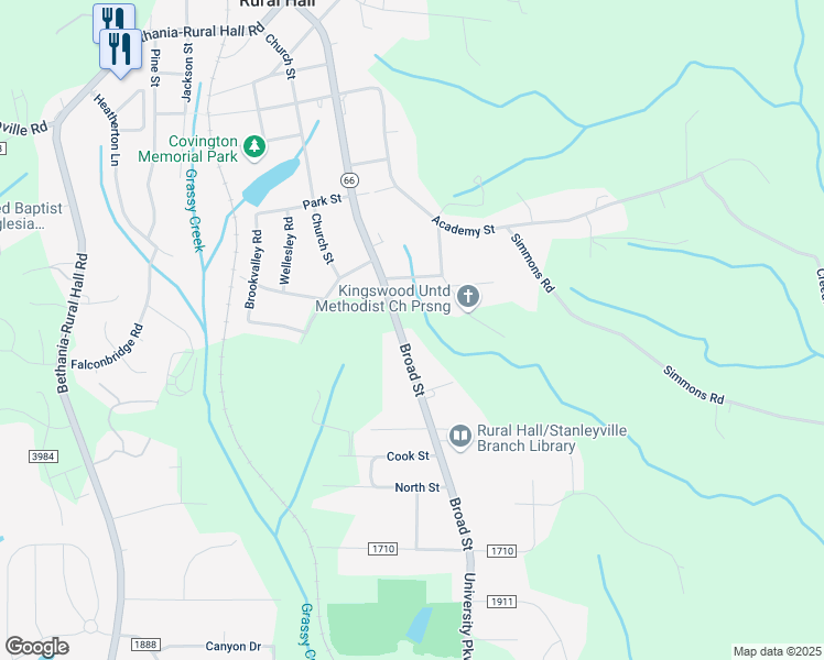 map of restaurants, bars, coffee shops, grocery stores, and more near 7325 Broad Street in Rural Hall