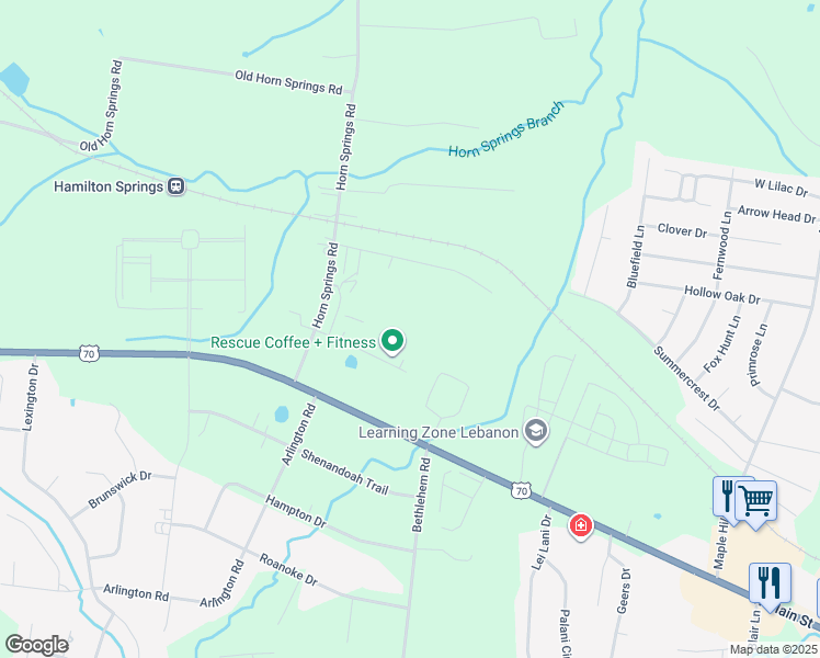 map of restaurants, bars, coffee shops, grocery stores, and more near 2135 Lebanon Road in Lebanon