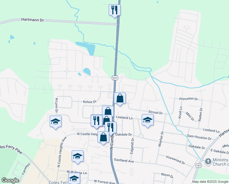 map of restaurants, bars, coffee shops, grocery stores, and more near 1501 Hunters Point Pike in Lebanon