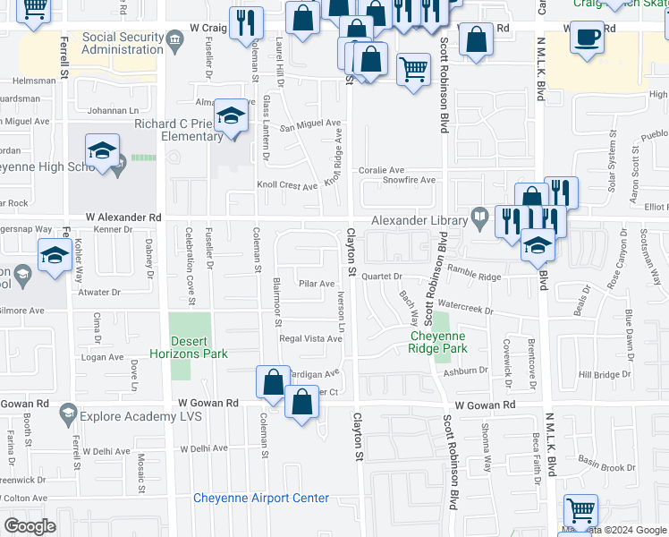 map of restaurants, bars, coffee shops, grocery stores, and more near 3855 Iverson Lane in North Las Vegas