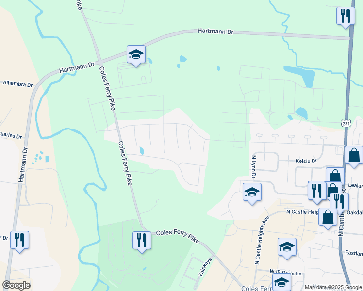 map of restaurants, bars, coffee shops, grocery stores, and more near 1219 Murray Court in Lebanon