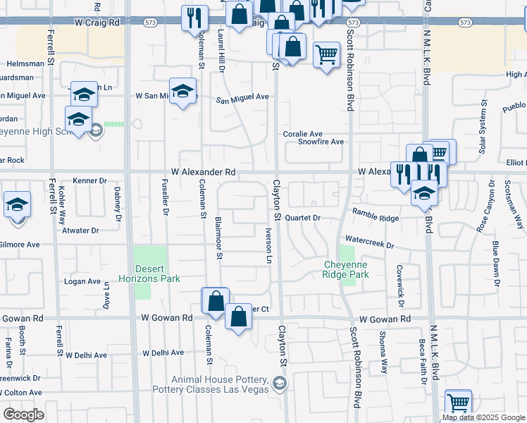 map of restaurants, bars, coffee shops, grocery stores, and more near 3855 Iverson Lane in North Las Vegas