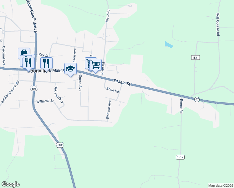 map of restaurants, bars, coffee shops, grocery stores, and more near 2014 Kerr Drive in Boonville