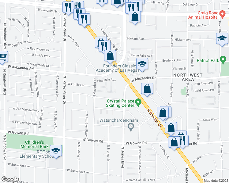 map of restaurants, bars, coffee shops, grocery stores, and more near 3905 Prescott Pines Street in Las Vegas