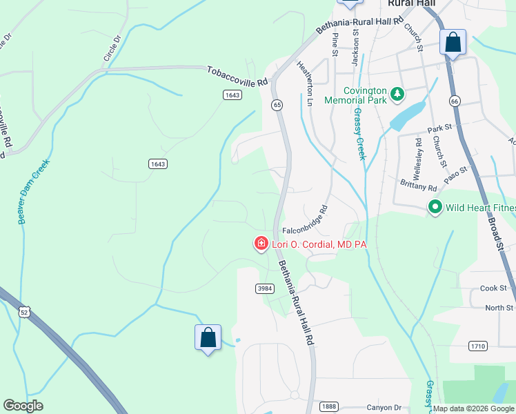 map of restaurants, bars, coffee shops, grocery stores, and more near 685 Spruce Garden Court in Rural Hall