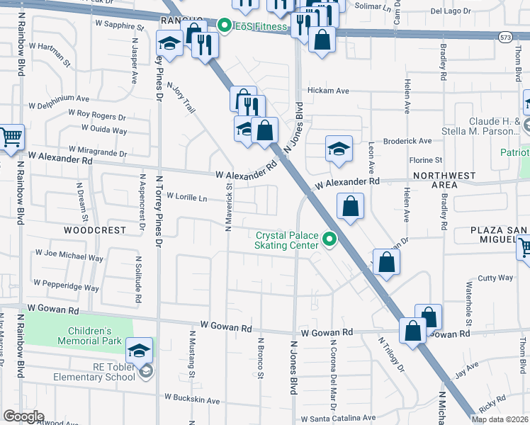 map of restaurants, bars, coffee shops, grocery stores, and more near 3905 Sweet Pine Street in Las Vegas