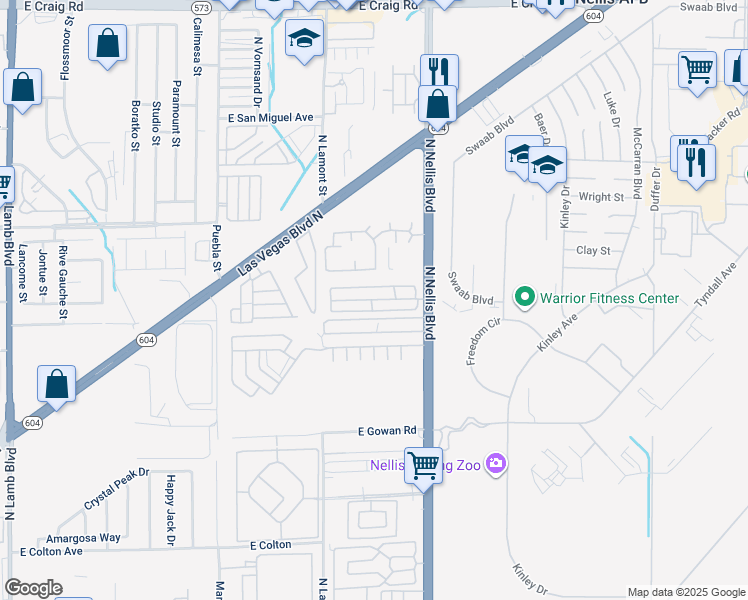 map of restaurants, bars, coffee shops, grocery stores, and more near 3825 North Nellis Boulevard in Las Vegas