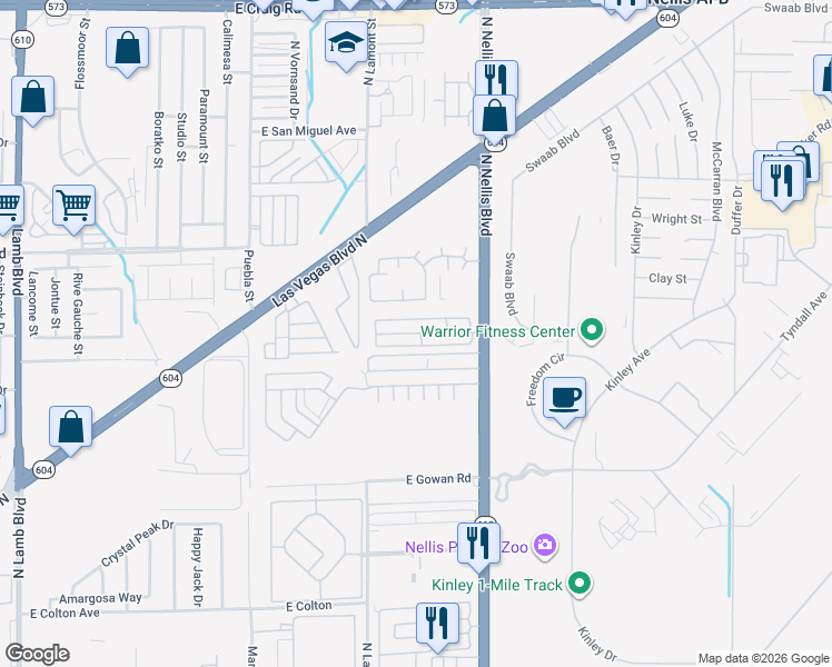 map of restaurants, bars, coffee shops, grocery stores, and more near 3825 North Nellis Boulevard in Las Vegas