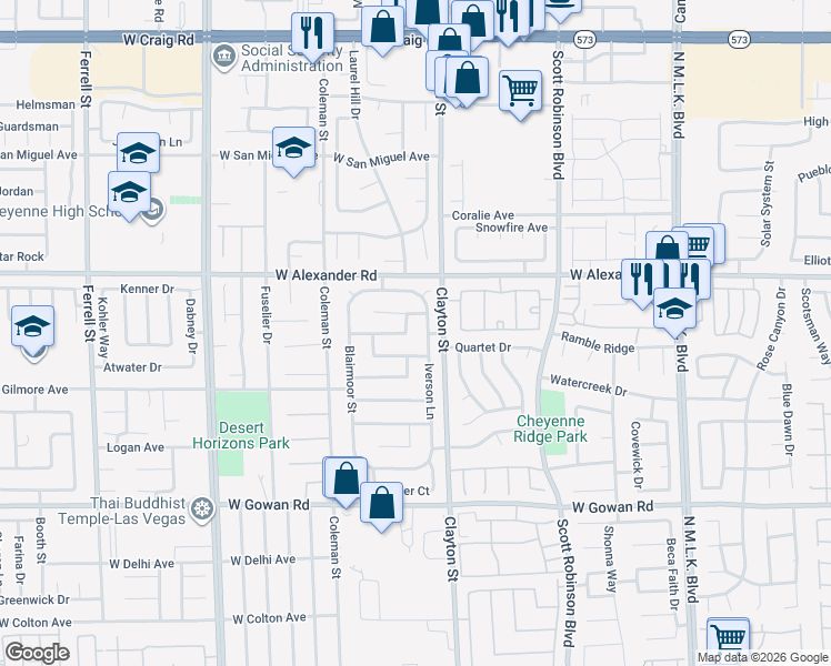 map of restaurants, bars, coffee shops, grocery stores, and more near 3840 Iverson Lane in North Las Vegas