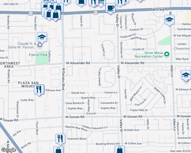 map of restaurants, bars, coffee shops, grocery stores, and more near 3829 Broken Oak Lane in North Las Vegas