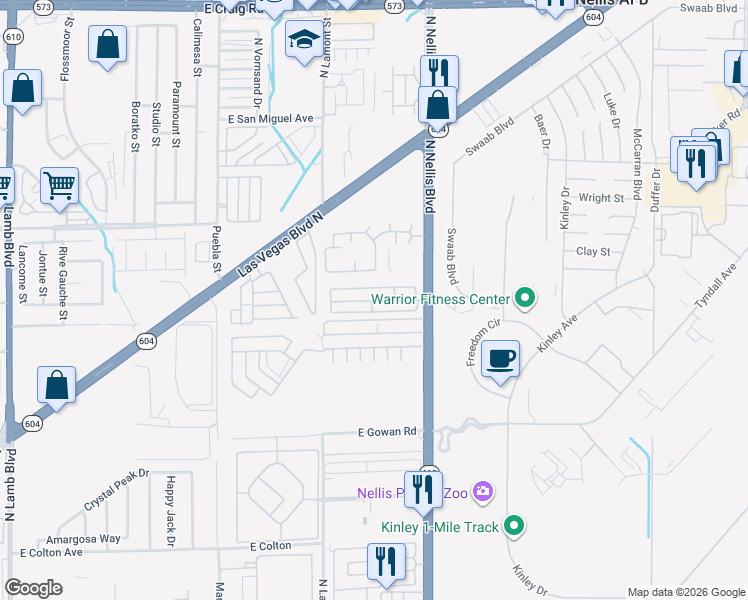 map of restaurants, bars, coffee shops, grocery stores, and more near 3825 North Nellis Boulevard in Las Vegas