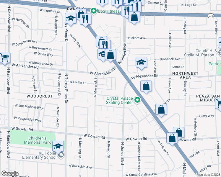 map of restaurants, bars, coffee shops, grocery stores, and more near 3905 Sweet Pine Street in Las Vegas