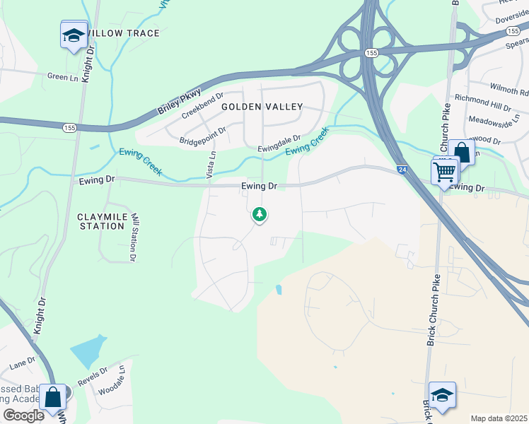 map of restaurants, bars, coffee shops, grocery stores, and more near 3045 Gwynnwood Drive in Nashville