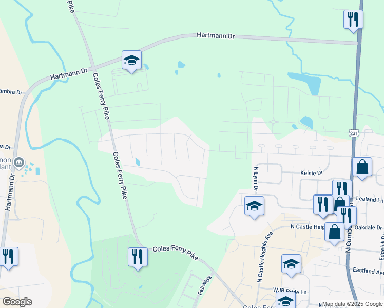 map of restaurants, bars, coffee shops, grocery stores, and more near 1216 Curtis Drive in Lebanon