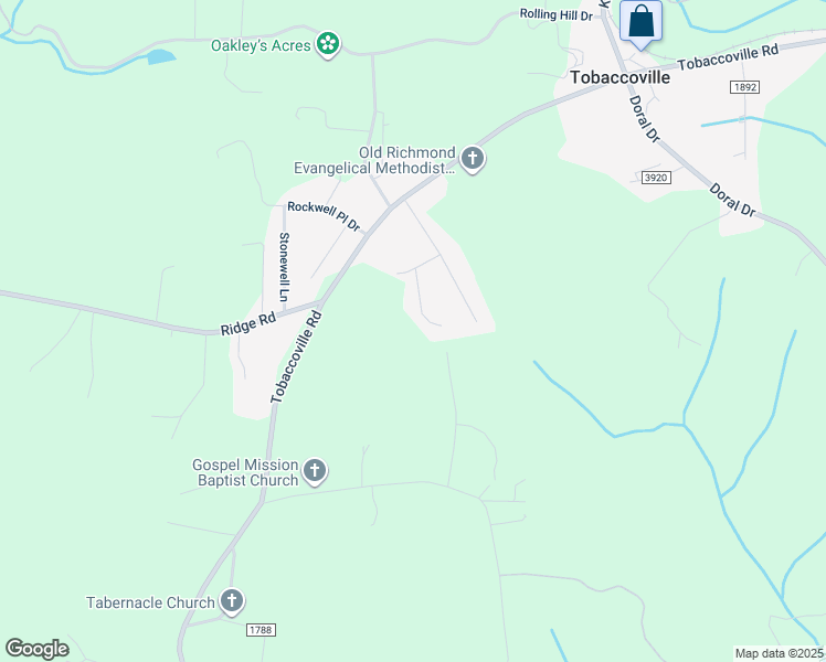 map of restaurants, bars, coffee shops, grocery stores, and more near 4028 Elizabeth Park Drive in Tobaccoville