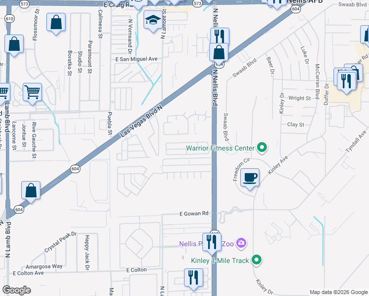 map of restaurants, bars, coffee shops, grocery stores, and more near 3825 North Nellis Boulevard in Las Vegas