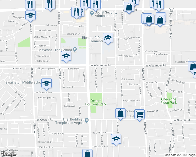 map of restaurants, bars, coffee shops, grocery stores, and more near 3904 Celebration Cove Street in North Las Vegas