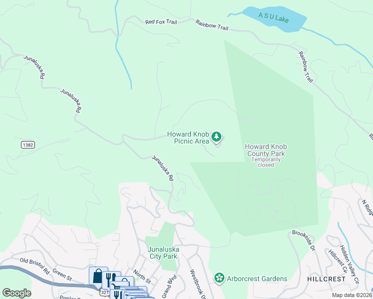 map of restaurants, bars, coffee shops, grocery stores, and more near 490 Howards Knob Road in Boone