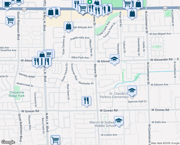 map of restaurants, bars, coffee shops, grocery stores, and more near 816 Bolivar Avenue in North Las Vegas