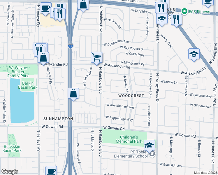 map of restaurants, bars, coffee shops, grocery stores, and more near 6629 West Beacon Road in Las Vegas