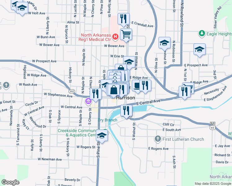 map of restaurants, bars, coffee shops, grocery stores, and more near 114 Willow Street in Harrison