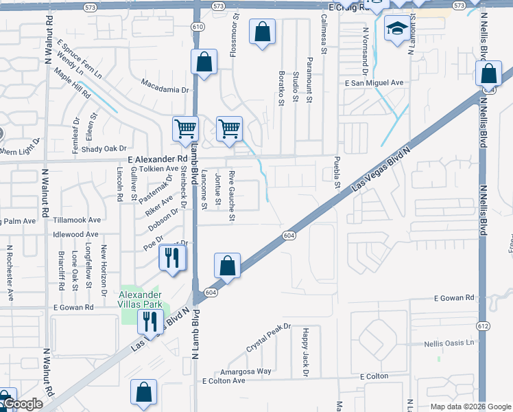 map of restaurants, bars, coffee shops, grocery stores, and more near 4442 Tigress Circle in Las Vegas