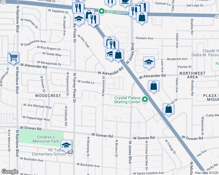 map of restaurants, bars, coffee shops, grocery stores, and more near 3933 Lazy Pine Street in Las Vegas
