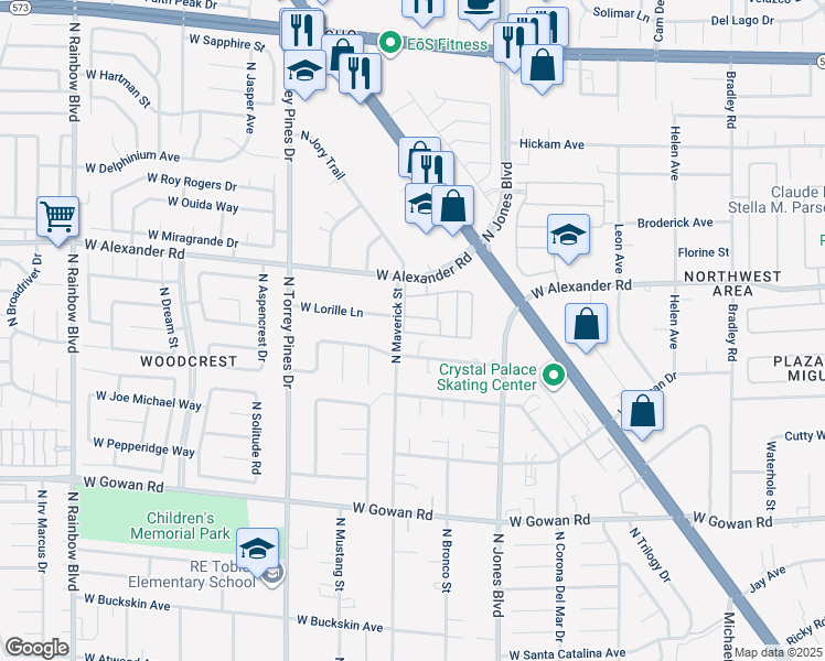 map of restaurants, bars, coffee shops, grocery stores, and more near 3933 Lazy Pine Street in Las Vegas