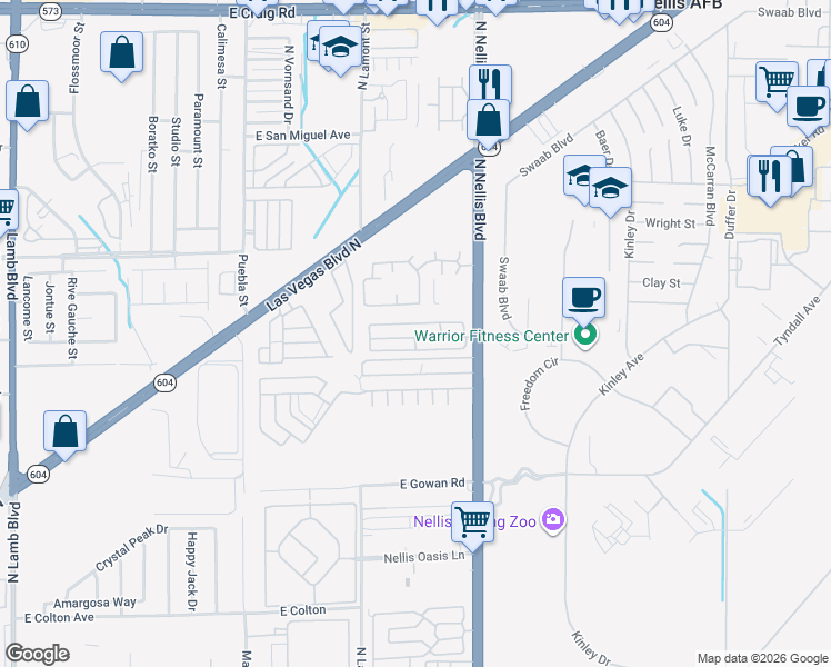 map of restaurants, bars, coffee shops, grocery stores, and more near 3825 North Nellis Boulevard in Las Vegas