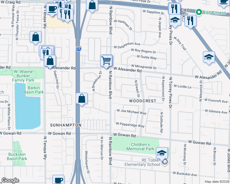 map of restaurants, bars, coffee shops, grocery stores, and more near 6661 West Telegraph Road in Las Vegas